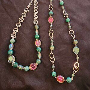 2 necklaces layered set - Fifth Avenue Collection - Blue, turquois blue, pinks
